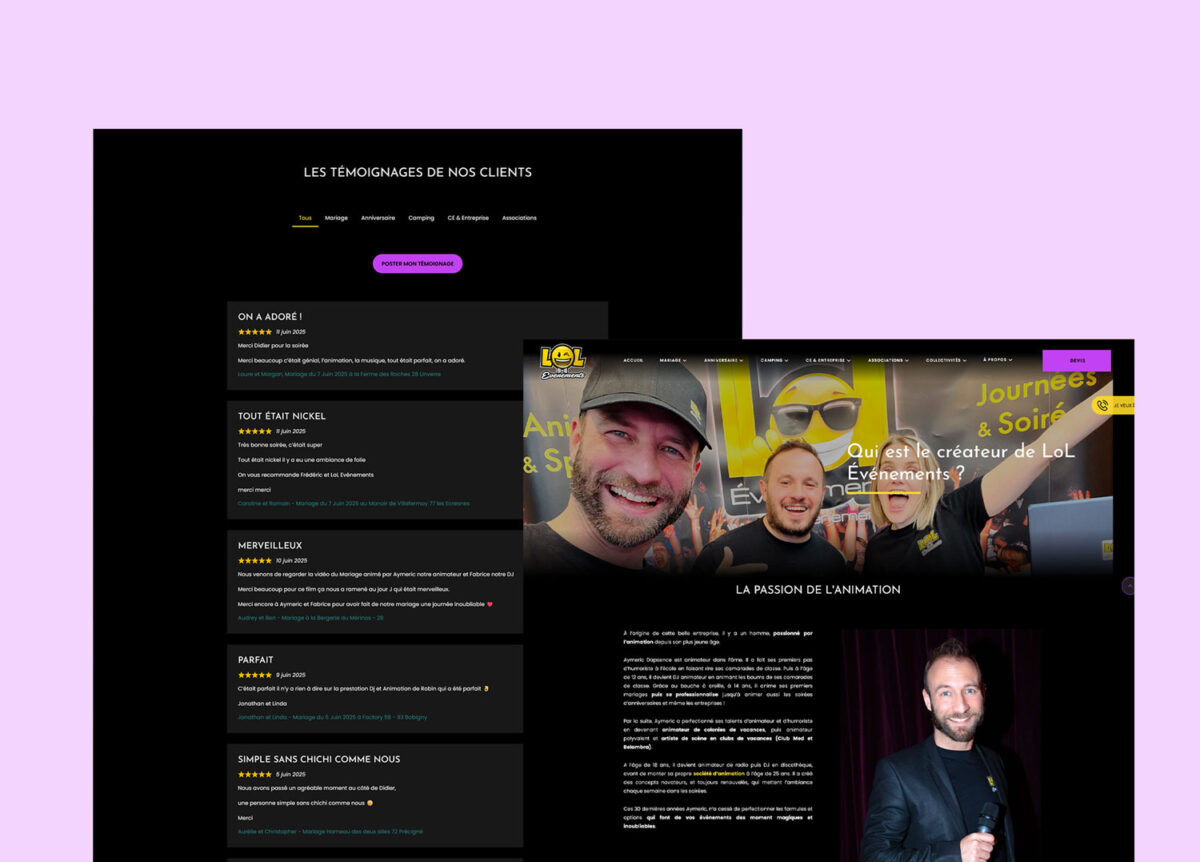 LOL Événements - Focus site web